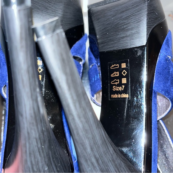NWT/NIB Michael Antonio Blue microfiber “Emelie” size 7 strappy platform heels - Picture 11 of 15